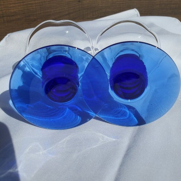 Princess House Sapphire Ruffled Candle Holders 3" taper crystal elegant cobalt - Picture 4 of 7